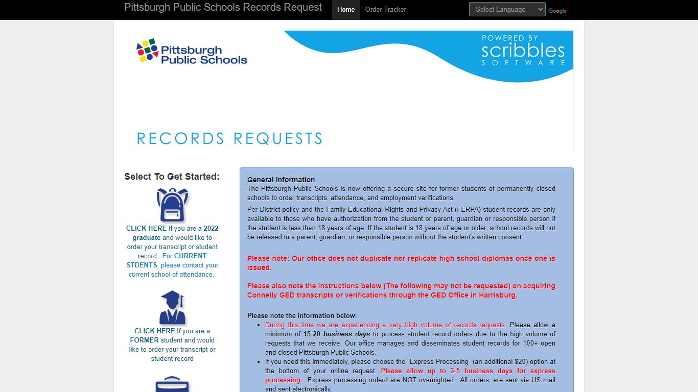 Pittsburgh Public Schools Transcripts and Records Requests